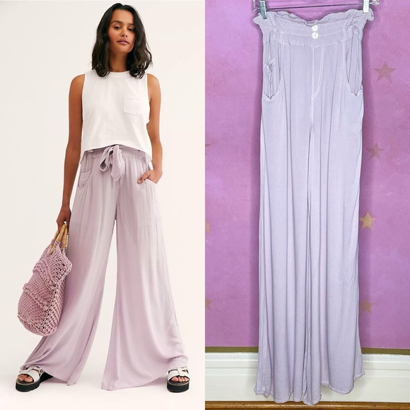 Free People Pants - Free People One 5 Pocket Slouch Pant High Rise Paper Bag Waist Light Wide Leg M